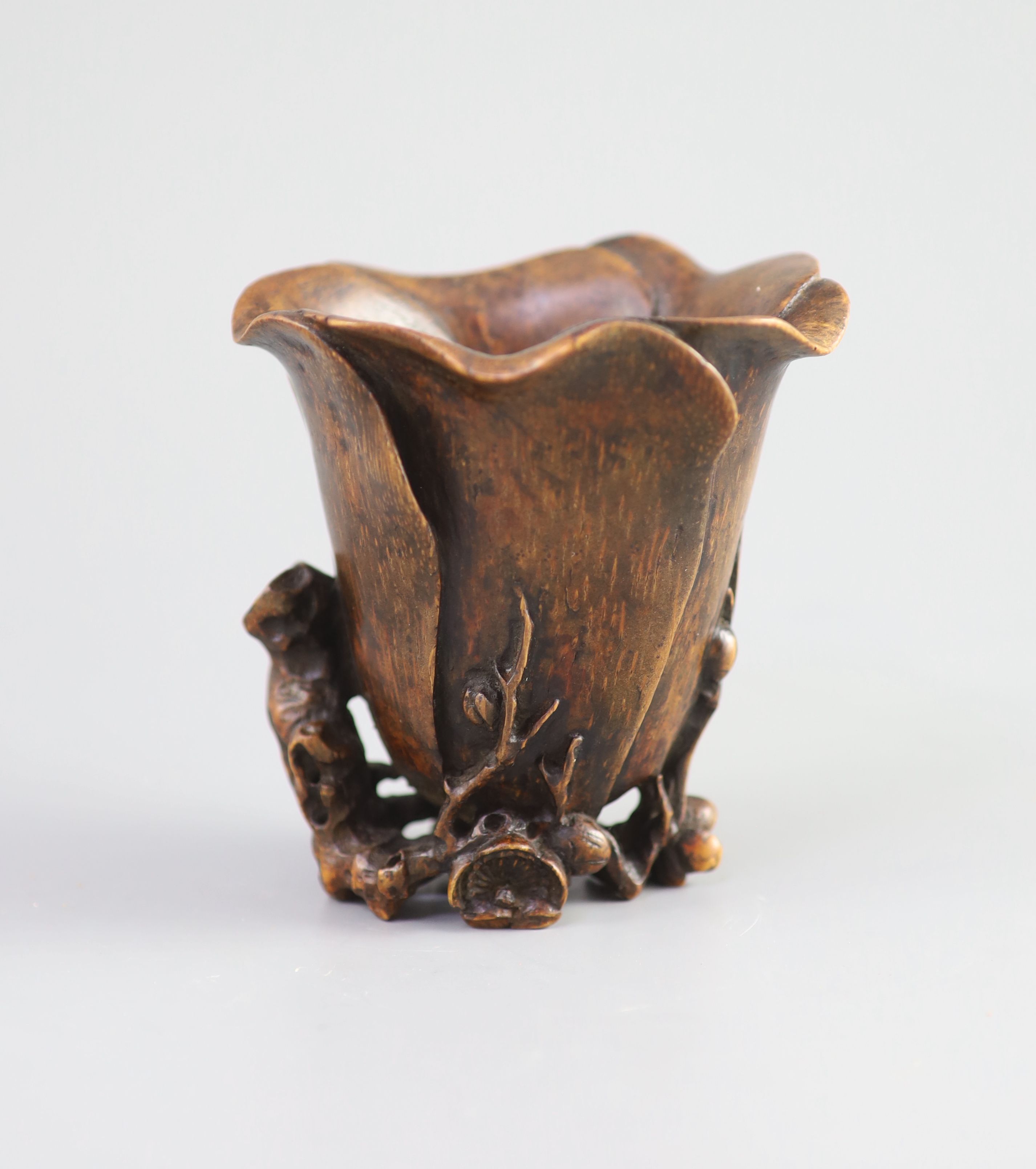 A Chinese bamboo ‘magnolia’ libation cup, 17th/18th century, 11 cm high